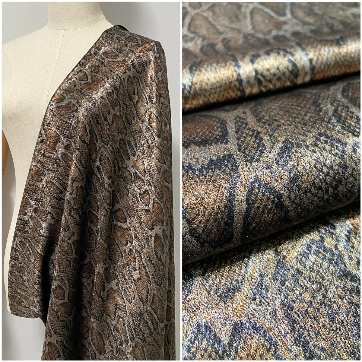 烫银粉布料蛇纹动物纹做礼服装旗袍面料直筒裙子手工饰品亮面布料