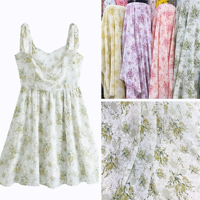 新款花卉印花雪纺珠布料做衣服衬衫连衣裙古风汉服装微透垂顺面料