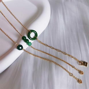 RUKL原创18K包金国潮复古VG自由环三生碧青石手链翠绿金珠手链高