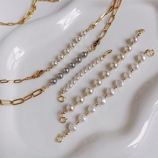 RUKLK金色奥地利万能扣天然淡水珍珠延长链双扣链接项链尾链加长