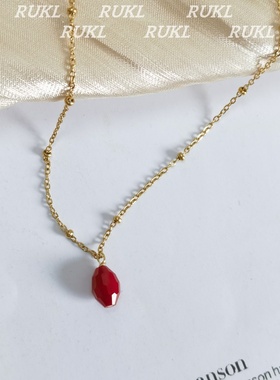 RUKL能量绯红樱凝朱水滴水晶项链
