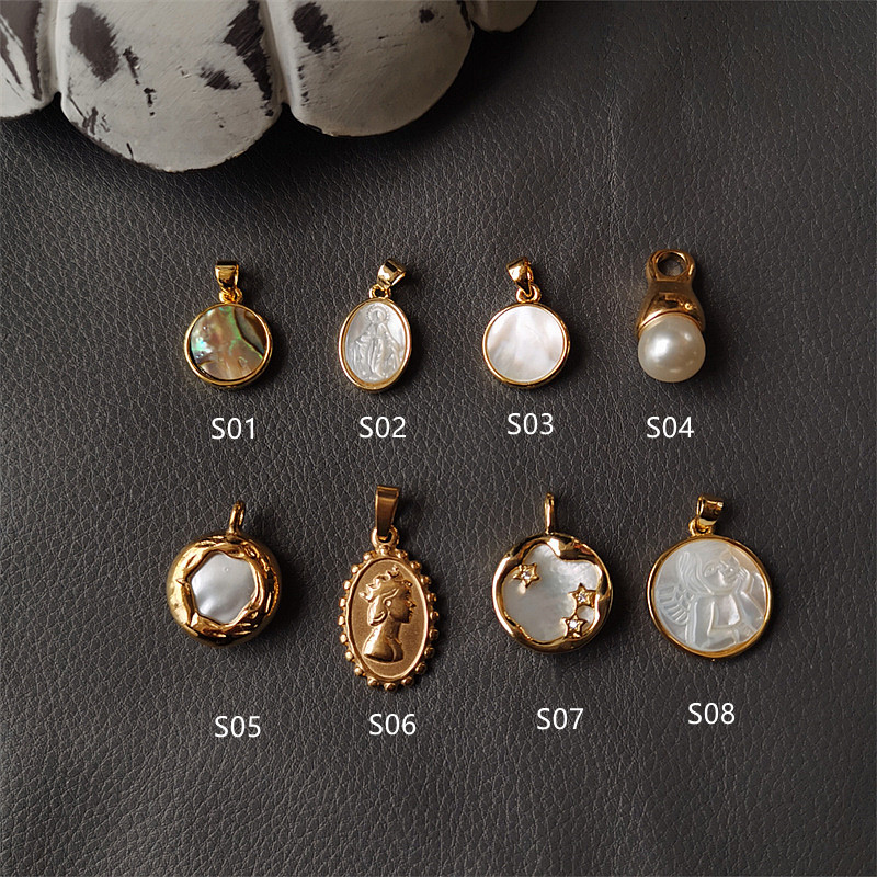 雅风超赞珍珠母贝白蝶贝壳18包金项链吊坠贝壳雕刻欧美天使金币风