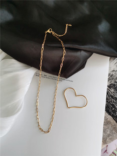 UK街头高分~金色桃心工业风可分式项链搭配线条设计爱心造型项链