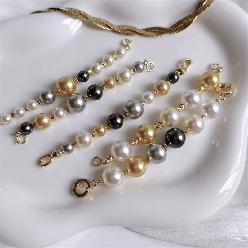 RUKL羽皇大地色真多麻哥特混色糖果暗黑色银灰人造珍珠延长万能链