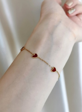 法式甜美好运红爱心手链女款时尚