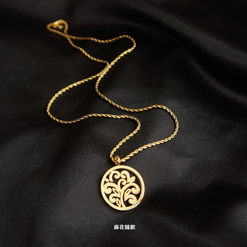 镂空时髦智慧花毛衣链镀18K金色