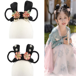 儿童汉服假发女童发髻蝴蝶结发包古风古典舞古装头饰唐装表演拍照