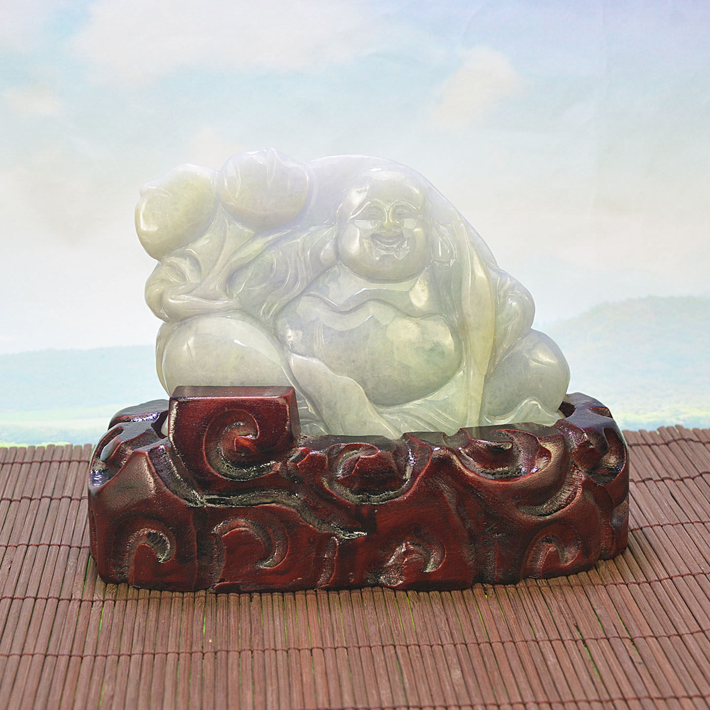 天然缅甸翡翠A货原石雕刻弥勒招财家庭摆件招财大肚笑口长开佛公