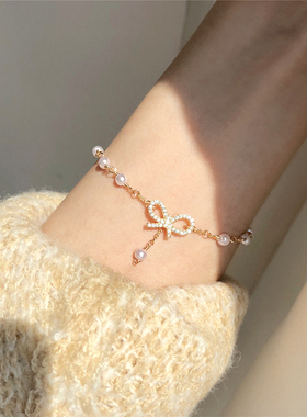 ins少女心蝴蝶结小众设计手链韩国甜美简约学生百搭森系闺蜜珍珠