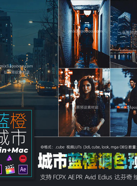 PE/AE/FCPX/达芬奇/Edius视频蓝橙调调色预设素材win/mac