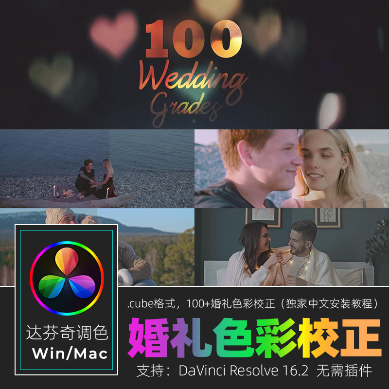 达芬奇调色RESOLVE16.2婚礼色彩校正调色色彩分级100+预设win/mac