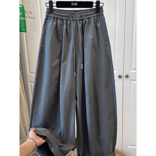 灰绿色弯刀休闲裤女夏季薄款大码胖mm气球裤小个子宽松显瘦阔腿裤