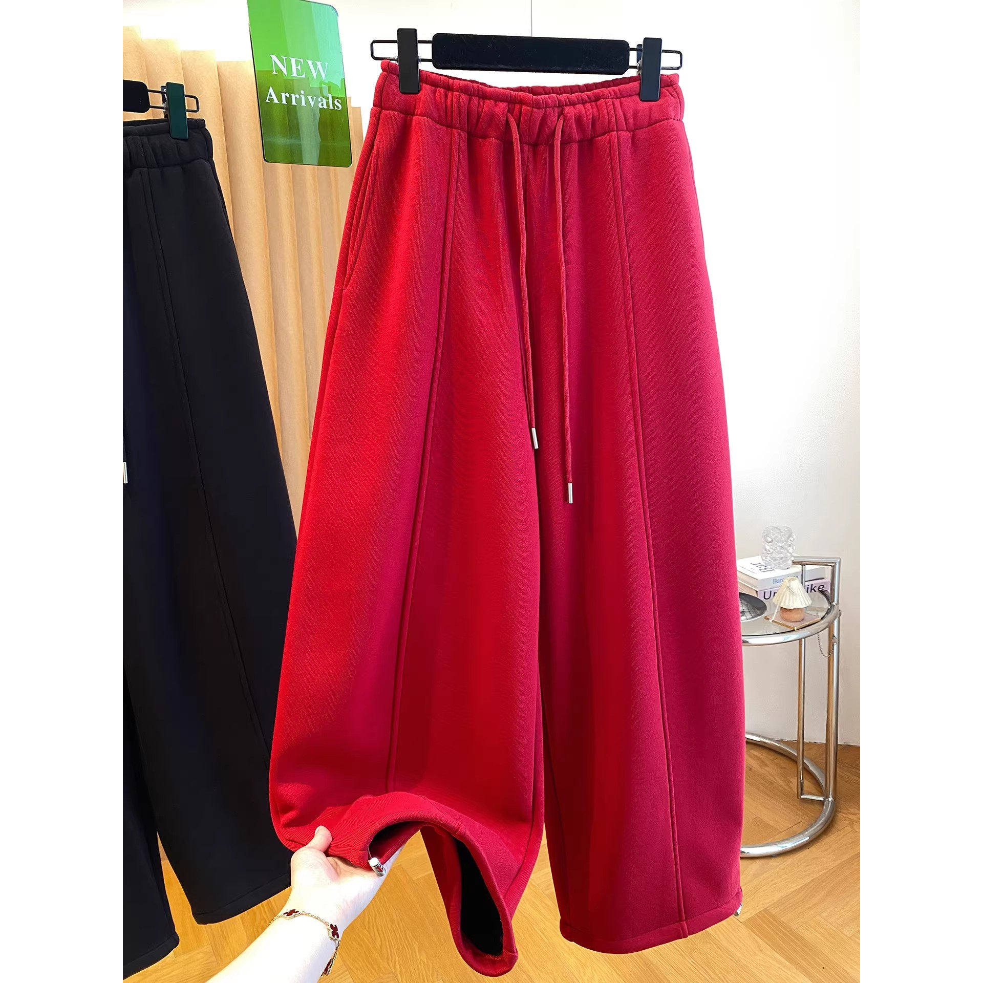 微胖妹妹韩版运动休闲裤加绒红色卫裤女宽松直筒裤束脚阔腿裤子潮,女装/女士精品,休闲裤,淘宝优惠券,粉丝福利购,淘宝优惠卷