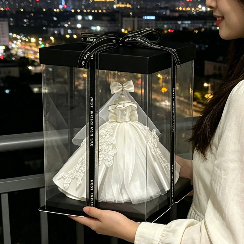 高颜值重工刺绣婚纱高级感摆件礼物迷你婚纱模型礼盒装闺蜜结婚礼
