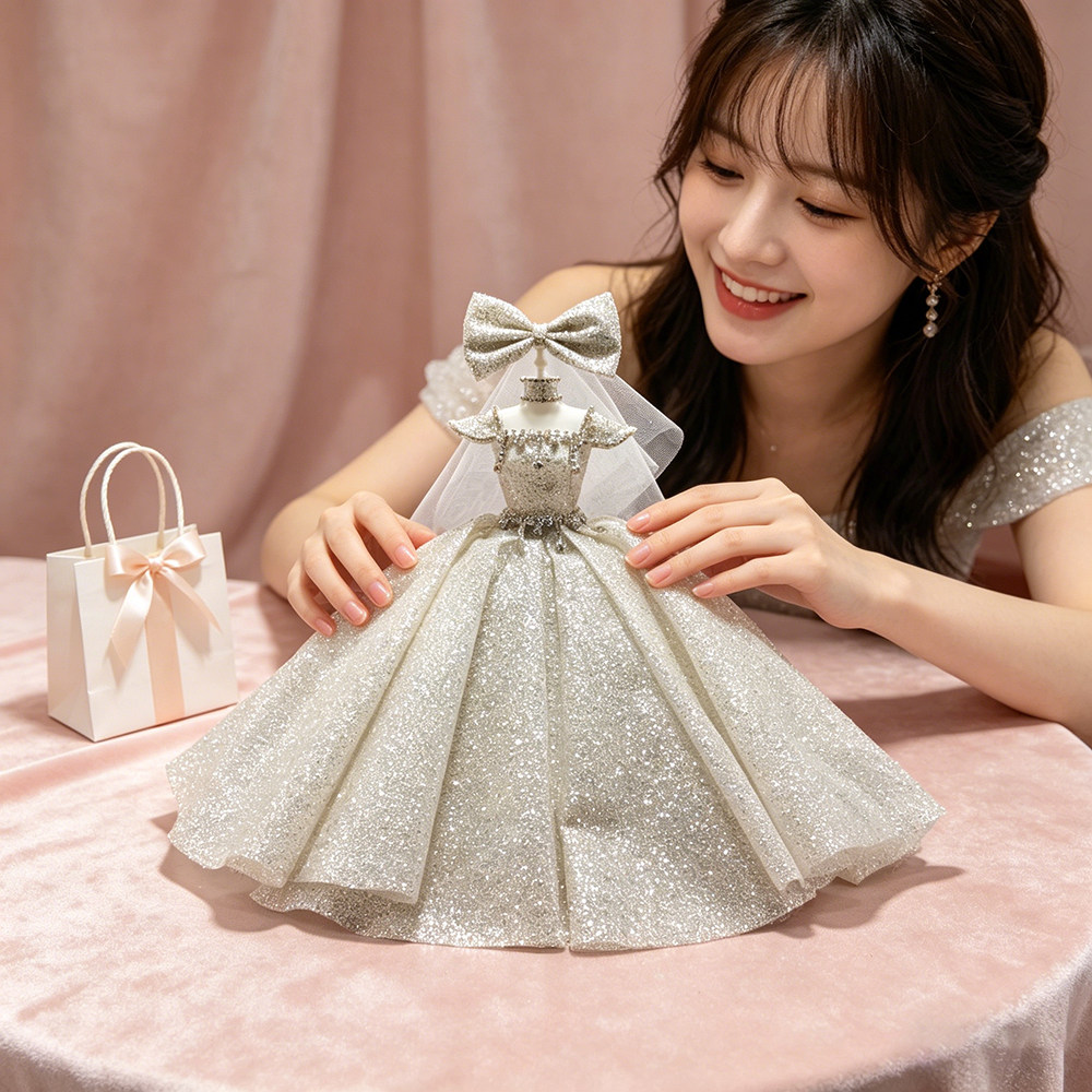 轻奢高颜值婚纱礼盒婚纱模型摆件创意礼盒高级感装饰摆件节日礼物