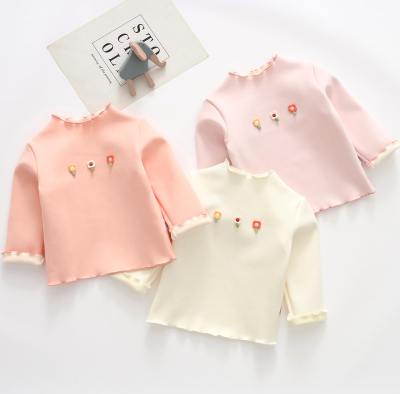 秋冬女童加绒上衣中领宝宝打底衫