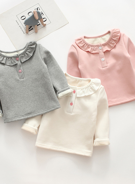 女童加绒打底衫秋冬宝宝保暖长袖t恤纯棉T婴儿童上衣厚洋气一体绒