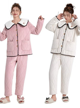 2024安杜拉 秋冬女士冰岛绒可爱夹棉加厚外穿家居服睡衣套装48003