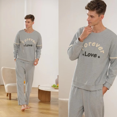 多拉美初秋款圆领套头外穿简约针织棉男士睡衣家居服套装L32251