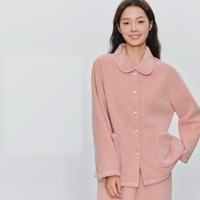 安杜拉/卡路曼女士秋冬雪肤一体绒翻领家居服加大睡衣套装55729