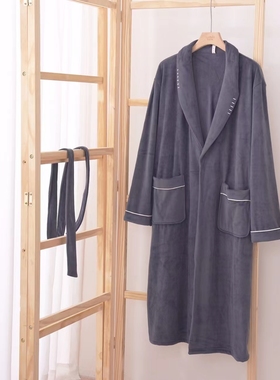安杜拉男士浴袍秋新款 澳毛绒长款翻领睡袍家居服睡衣33716A