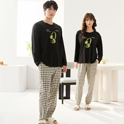 25多拉美 春季男女士情侣圆领套头休闲薄款长袖睡衣家居服2513038