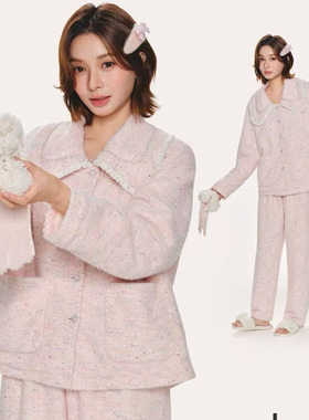 安杜拉 女士秋冬小香风翻领开衫柔软时尚外穿家居服睡衣套装55675