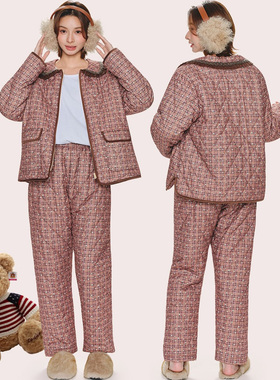 安杜拉 女士碎花拉链外穿时尚加绒加厚夹棉家居服睡衣套装55650