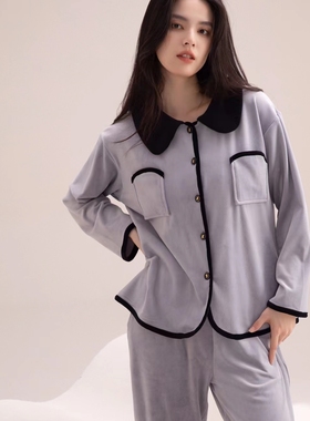 专柜高货安杜拉秋女 对襟澳毛绒深秋款小香风睡衣家居服套33052