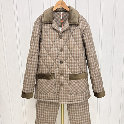 多拉美 冬季男士格子梭织夹棉加绒柔软加厚保暖睡衣家居服2452323