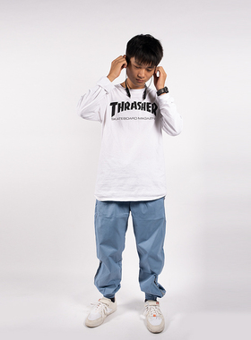 skalute 1985滑板长裤运动休闲宽松束脚反光字母松紧腰 1985滑板