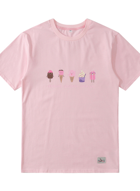 SKALUTE滑板短袖T恤 男女粉色冰淇淋印花T恤 1985滑板