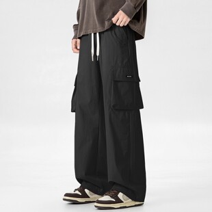 春秋季工装裤男士宽松休闲阔腿男装高街潮牌弹力直筒裤子