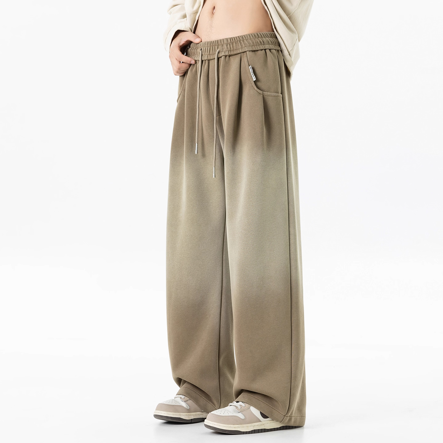 WOODSOON渐变垂感直筒针织裤宽松休闲秋冬季潮流百搭男士阔腿卫裤