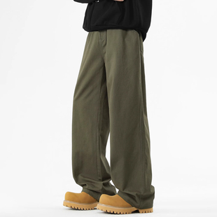 复古直筒休闲裤纯棉男士潮牌宽松百搭秋冬新款纯色长裤子