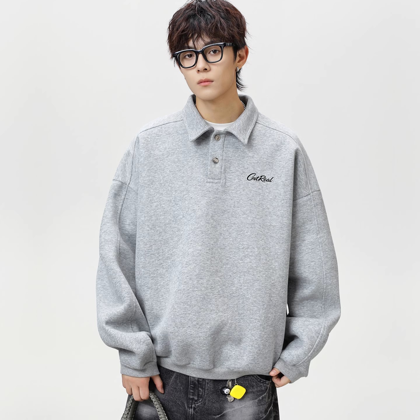 WOODSOON秋冬新款Polo卫衣男宽松休闲长袖翻领上衣潮流百搭打底衫