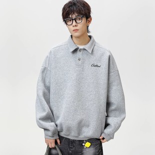 秋冬新款Polo卫衣男宽松休闲长袖翻领上衣潮流百搭打底衫
