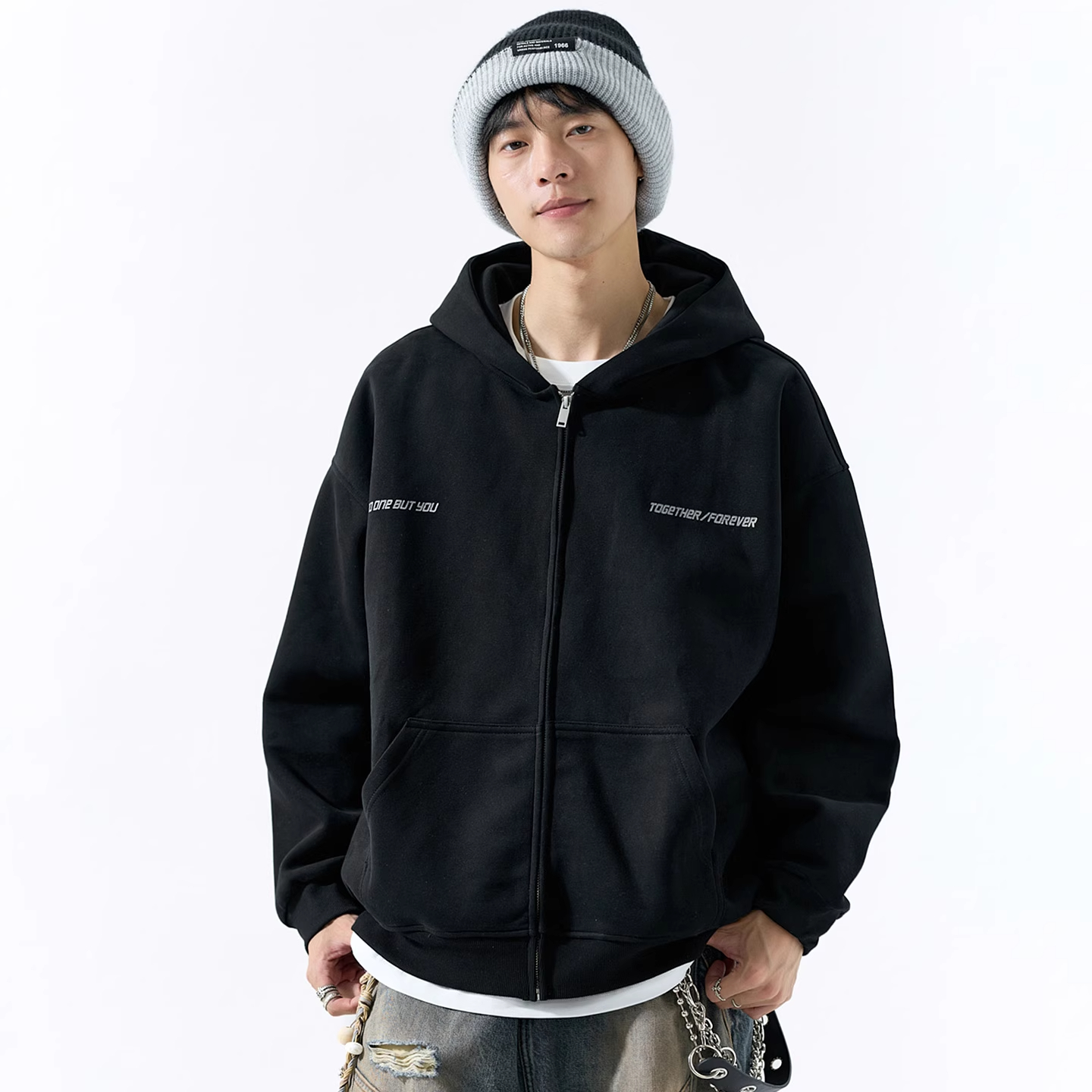 WOODSOON男士连帽开衫卫衣潮牌简约秋冬新款宽松休闲长袖上衣外套