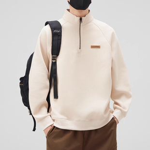 WOODSOON春秋季时尚立领半拉链卫衣男士宽松休闲纯色百搭长袖上衣