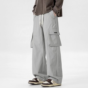 春秋季工装裤男士宽松休闲阔腿男装高街潮牌弹力直筒裤子