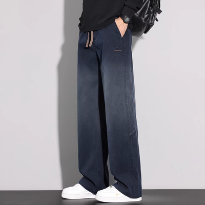 WOODSOON秋冬季男生时尚休闲直筒牛仔裤加绒宽松百搭男士长裤子