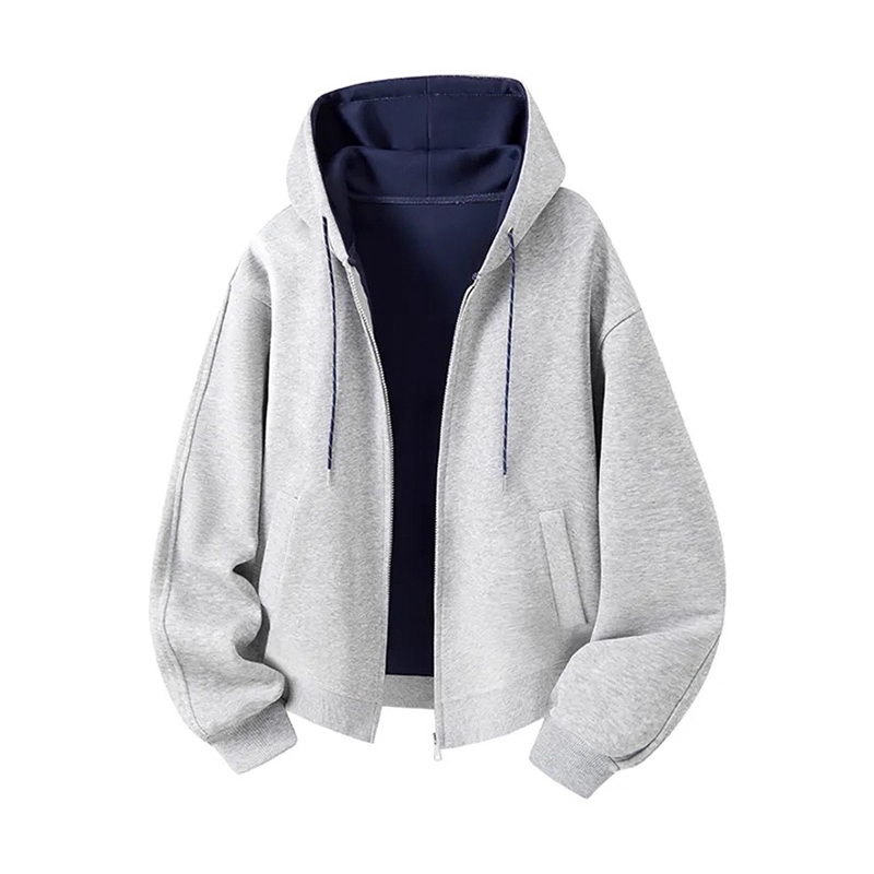 WOODSOON宽松休闲开衫卫衣男士潮牌百搭秋冬季撞色简约连帽衫外套