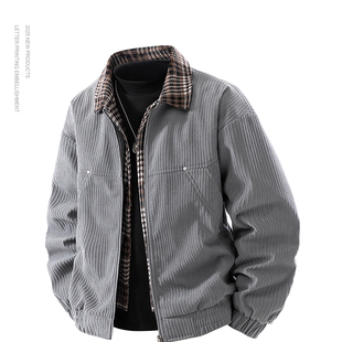 WOODSOON男士复古百搭假两件夹克秋冬季宽松美式潮流休闲翻领外套