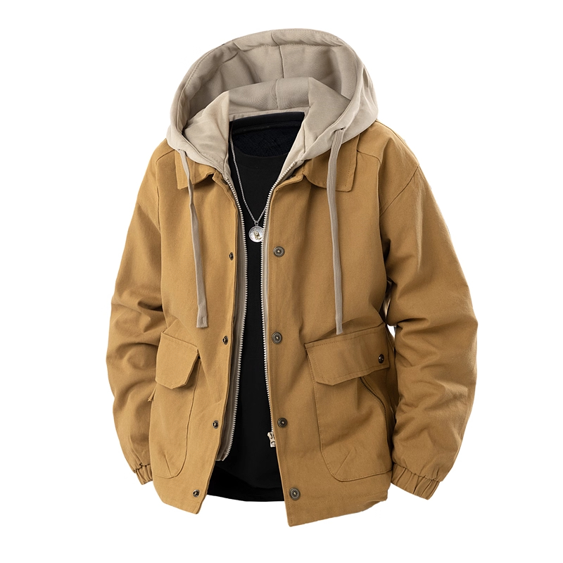 WOODSOON美式工装连帽夹克外套男士秋冬季新款宽松休闲开衫式上衣