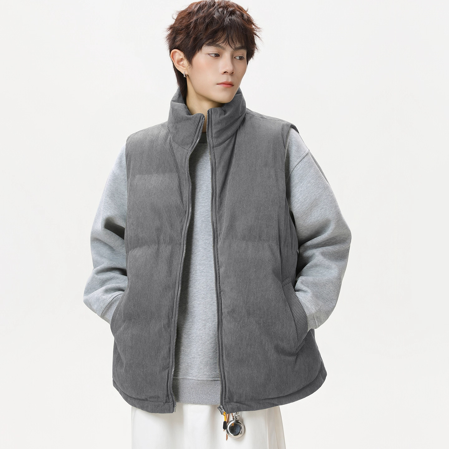 立领棉衣马甲户外防风男士秋冬新款简约潮流无袖棉服外套