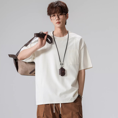 WOODSOON时尚休闲美式圆领短袖T恤男士夏季宽松纯色半袖体恤衫