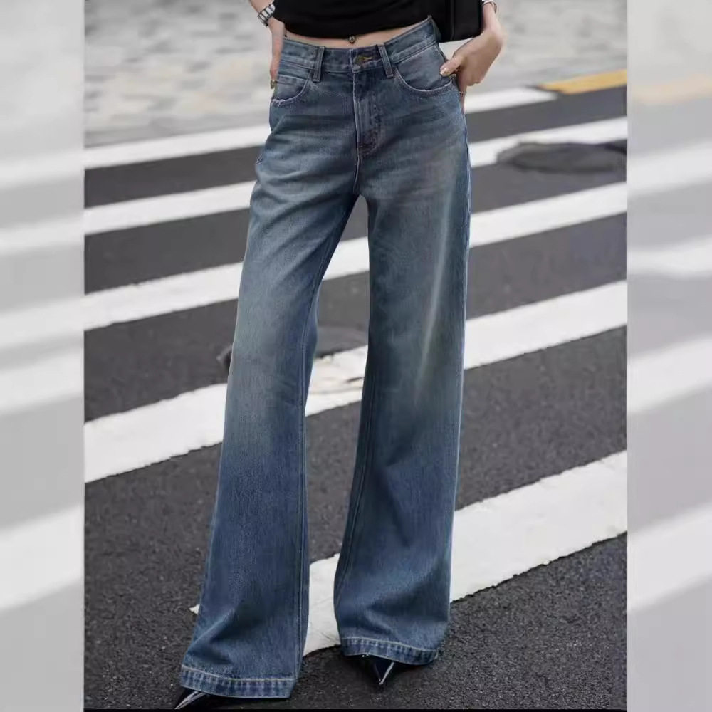 欧美小众宽松阔腿裤高腰显瘦牛仔裤女2025春秋季显瘦嗽叭裤拖地
