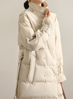 黑科技风衣式鹅绒服 高端女装95白鹅绒 羽绒服女款中长款平湖