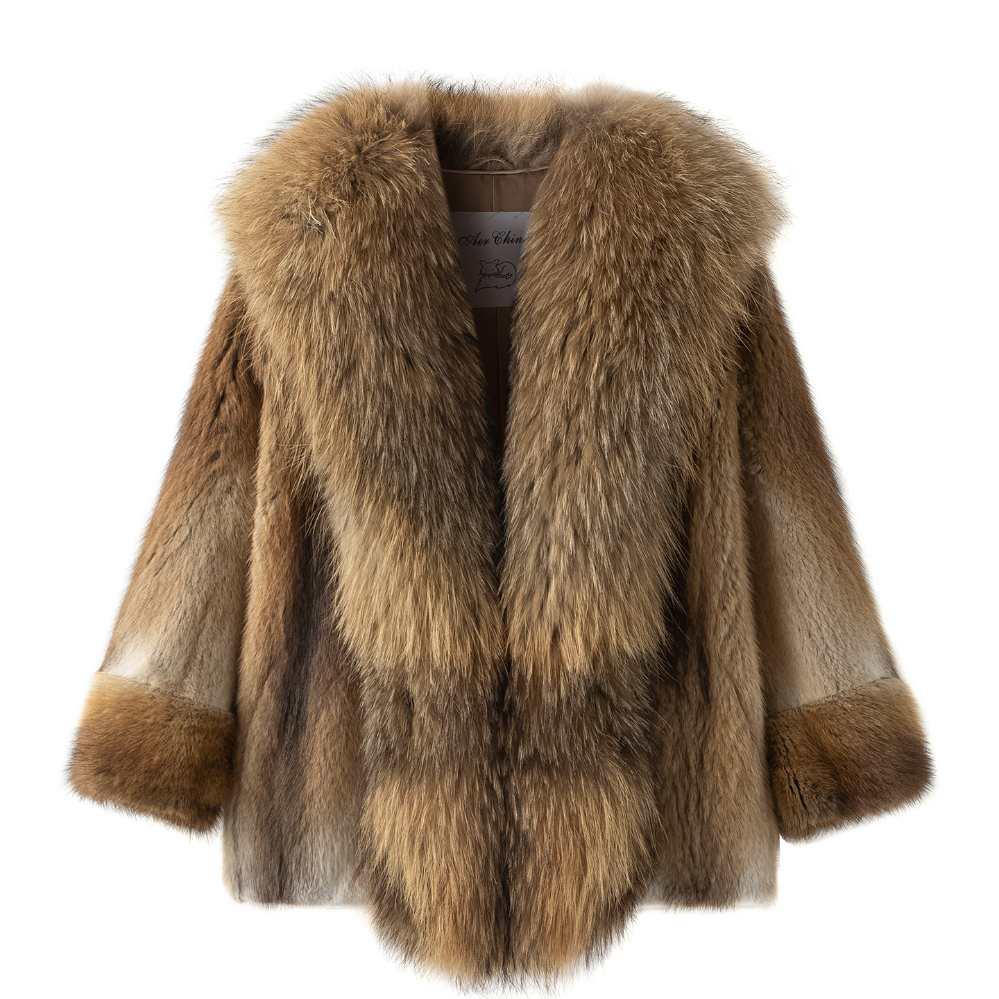 进口貉子毛领青根貂皮大衣整貂皮草外套女短款流行披肩水貂毛