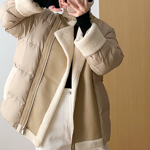 羊羔毛皮羽绒服女款高端女装真皮外套冬季平湖短款大毛领拼接